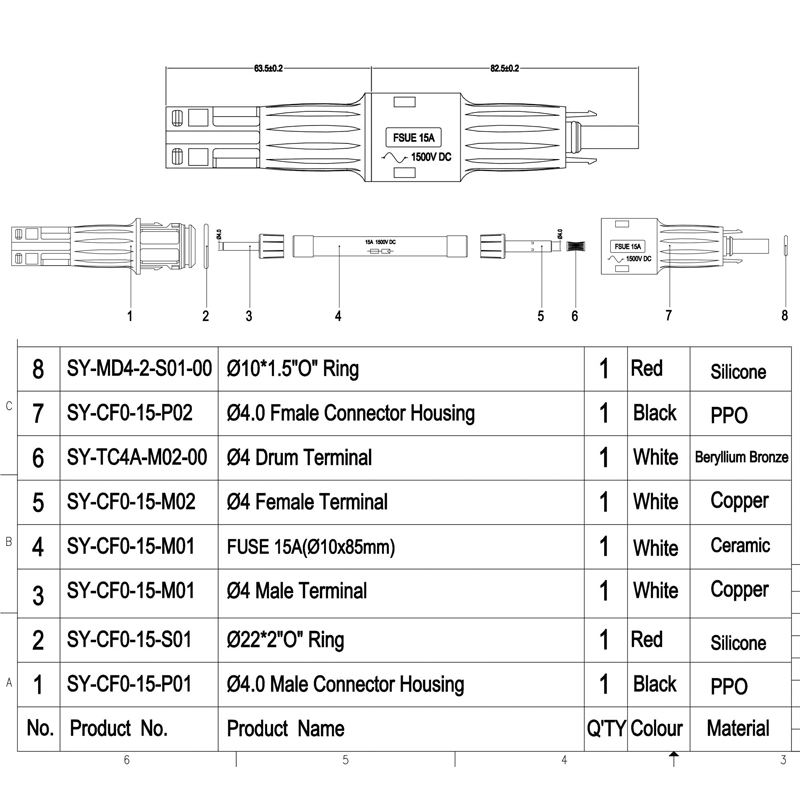 MC4 inline fuse holder 1500V for solar power wiring